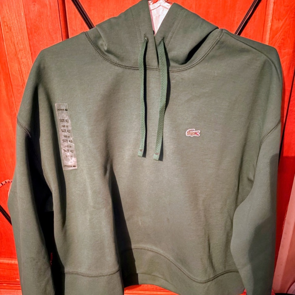Lacoste Dark Green Cropped Hoodie with Lacoste Patch